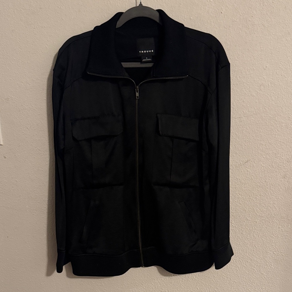 Trouve Women's Black Satin Bomber Jacket